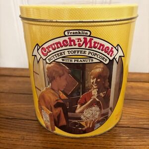 Vintage 1989 Franklin‎ Crunch 'n Munch Buttery Toffee Popcorn Tin Yellow Collect